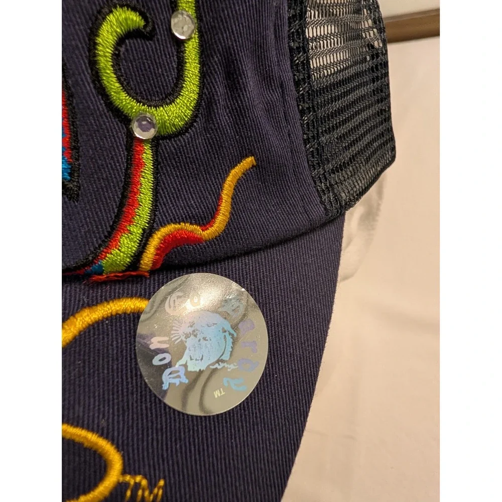 Ed Hardy Christian Audigier Vintage Trucker Hat Navy Rose Anchor Rhinestone NWT